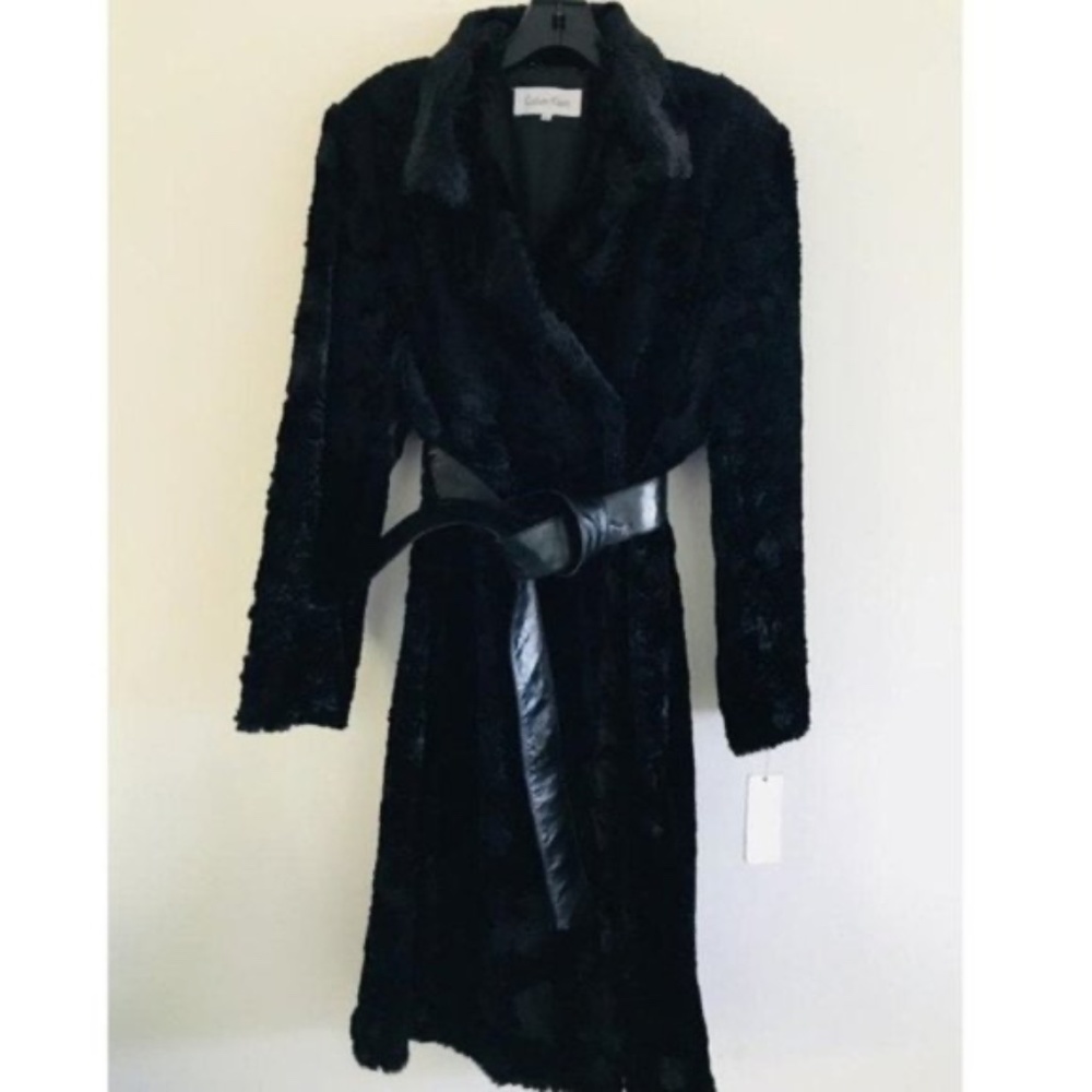Calvin Klein Black Faux Fur Coat Size M